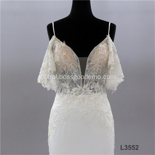 Ungrouped Bridal Gown Italian New Design robe de mariage spaghetti strap sexy mermaid crepe lace wedding dress Factory